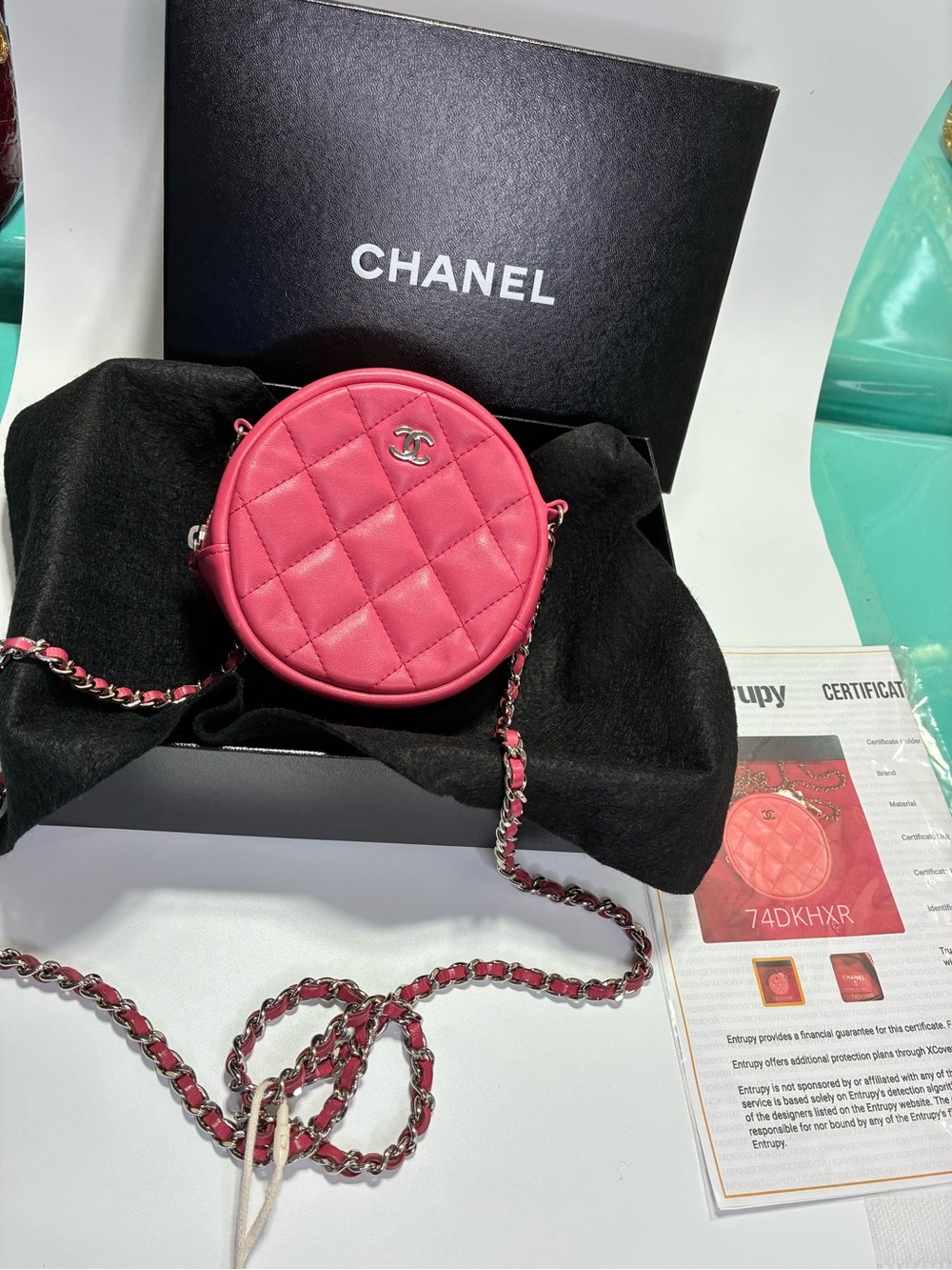 CHANEL Pink Quilted Round Crossbody Bag with Chain Strap